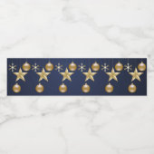 Christmas Party Golden Ornaments Navy Blue Elegant Wasserflaschenetikett (Einzelnes Label)