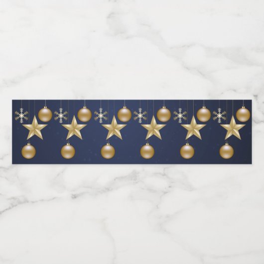 Christmas Party Golden Ornaments Navy Blue Elegant Wasserflaschenetikett (Einzelnes Label)