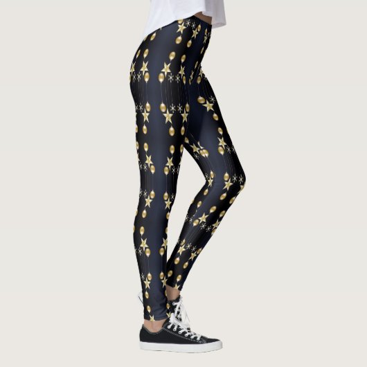 Christmas Party Golden Ornaments Navy Blue Leggings (Rechts)