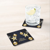 Christmas Party Golden Ornaments Navy Blue Rechteckiger Pappuntersetzer (Vor Ort)