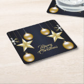 Christmas Party Golden Ornaments Navy Blue Rechteckiger Pappuntersetzer (angewinkelt)