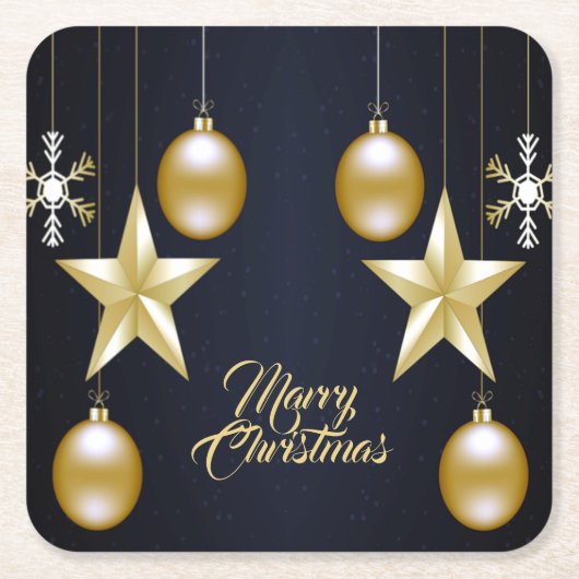 Christmas Party Golden Ornaments Navy Blue Rechteckiger Pappuntersetzer (Vorderseite)