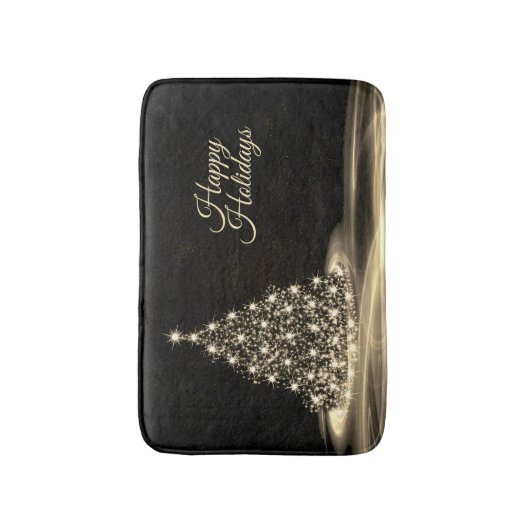 Christmas Party Golden Shiny Tree Winter Black Badematte (Vorderseite Vertikal)