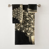 Christmas Party Golden Shiny Tree Winter Black Badhandtuch Set (Insitu)