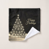 Christmas Party Golden Shiny Tree Winter Black Badhandtuch Set (Waschlappen)