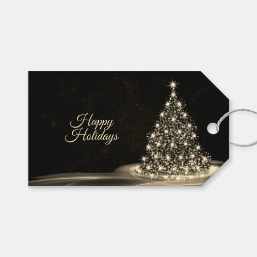 Christmas Party Golden Shiny Tree Winter Black Geschenkanhänger (Vorderseite (Horizontal))