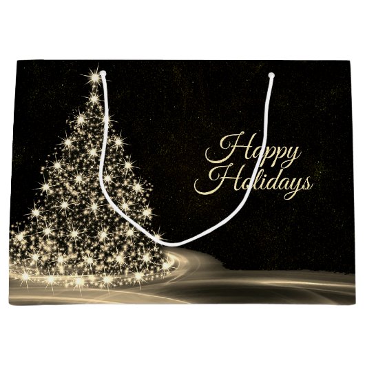 Christmas Party Golden Shiny Tree Winter Black Große Geschenktüte (Vorderseite)