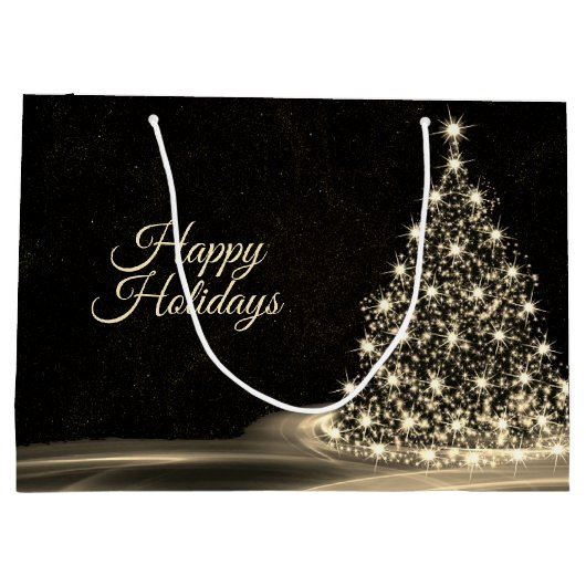 Christmas Party Golden Shiny Tree Winter Black Große Geschenktüte (Rückseite)