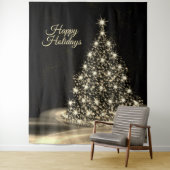 Christmas Party Golden Shiny Tree Winter Black Wandteppich (Beispiel)