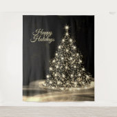Christmas Party Golden Shiny Tree Winter Black Wandteppich (Vorderseite)