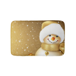 Christmas Party Golden Snowman Snowflakes Holidays Badematte