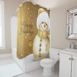 Christmas Party Golden Snowman Snowflakes Holidays Duschvorhang