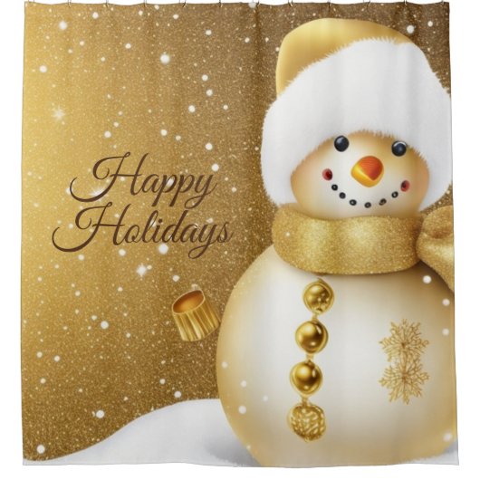 Christmas Party Golden Snowman Snowflakes Holidays Duschvorhang (Vorderseite)