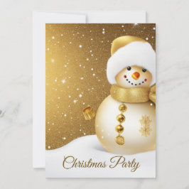 Christmas Party Golden Snowman Snowflakes Holidays Einladung
