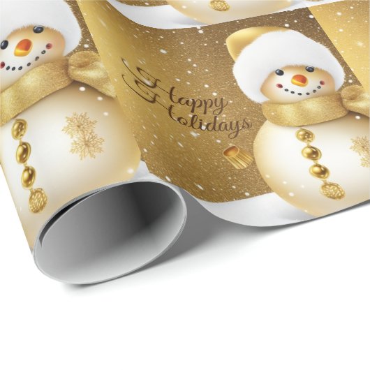 Christmas Party Golden Snowman Snowflakes Holidays Geschenkpapier (Rolleneckpunkt)