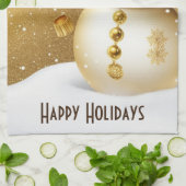 Christmas Party Golden Snowman Snowflakes Holidays Geschirrtuch (Gefaltet)