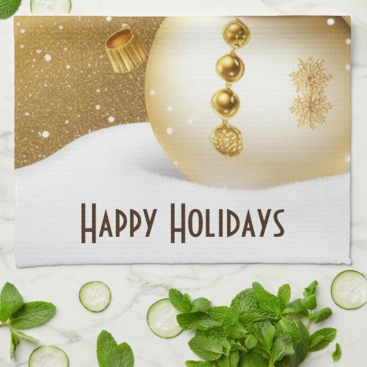 Christmas Party Golden Snowman Snowflakes Holidays Geschirrtuch (Gefaltet)