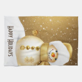 Christmas Party Golden Snowman Snowflakes Holidays Geschirrtuch (Horizontal)