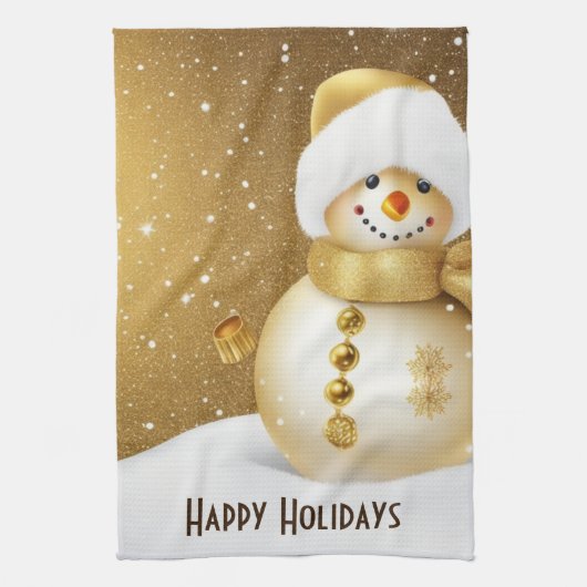 Christmas Party Golden Snowman Snowflakes Holidays Geschirrtuch (Vertikal)