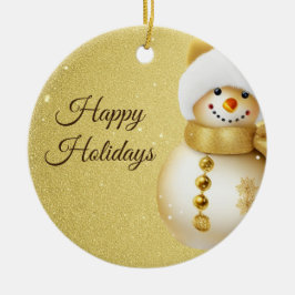 Christmas Party Golden Snowman Snowflakes Holidays Keramik Ornament