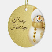 Christmas Party Golden Snowman Snowflakes Holidays Keramik Ornament (Links)