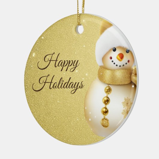 Christmas Party Golden Snowman Snowflakes Holidays Keramik Ornament (Links)