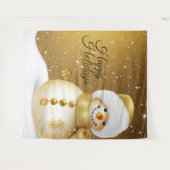 Christmas Party Golden Snowman Snowflakes Holidays Wandteppich (Vorderseite (Horizontal))
