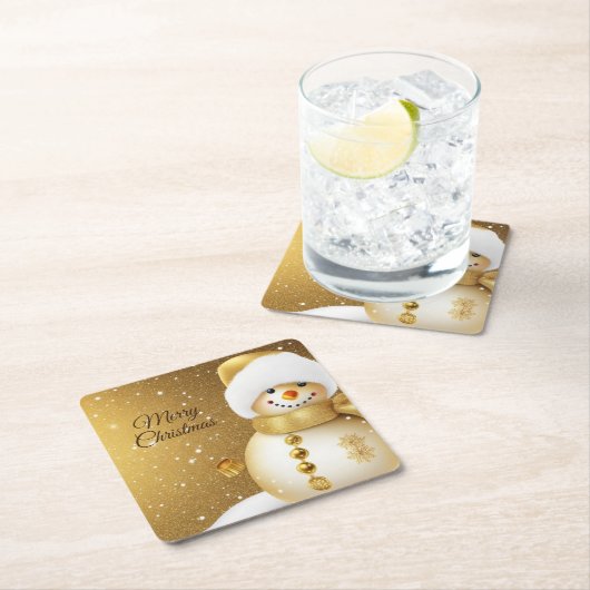 Christmas Party Golden Snowman Winter Holiday Rechteckiger Pappuntersetzer (Vor Ort)