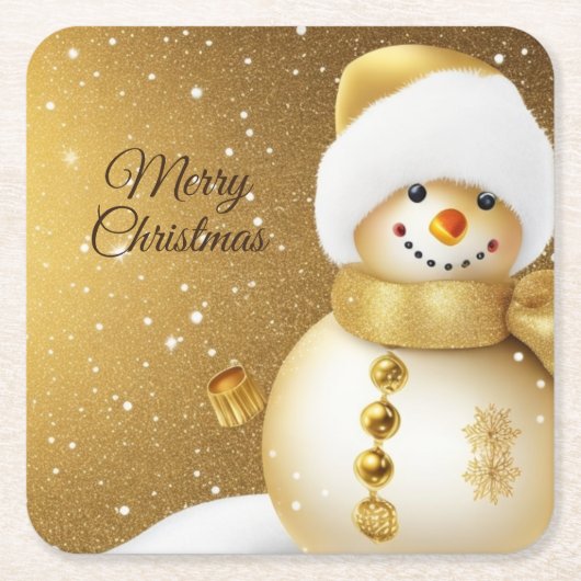 Christmas Party Golden Snowman Winter Holiday Rechteckiger Pappuntersetzer (Vorderseite)
