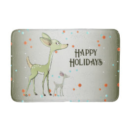 Christmas Party Green Deers Holidays Cute Badematte