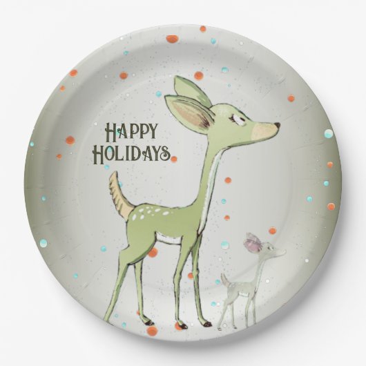 Christmas Party Green Deers Holidays Cute Pappteller (Vorderseite)