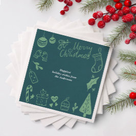 Christmas Party Green Hand Drawn Doodles Festive Serviette