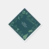 Christmas Party Green Hand Drawn Doodles Festive Serviette (Ecke)