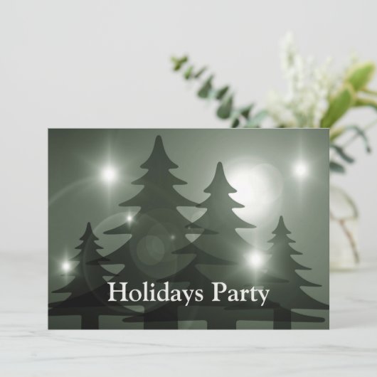 Christmas Party Green Trees Holiday Winter Elegant Einladung (Stehend Vorderseite)