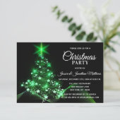 CHRISTMAS PARTY Green Twinkle Lights Snow Tree Einladung (Stehend Vorderseite)