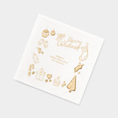 Christmas Party Hand Drawn Doodles Festive Gold Servietten Mit Folie (Links)