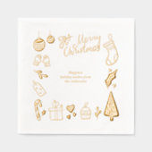 Christmas Party Hand Drawn Doodles Festive Gold Servietten Mit Folie (Vorderseite)