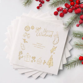 Christmas Party Hand Drawn Doodles Festive Gold Servietten Mit Folie