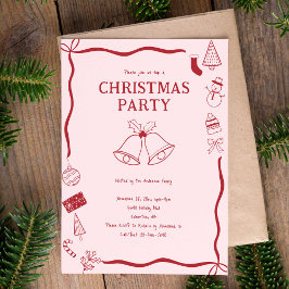 Christmas Party Hand Drawn Holiday Red Coquette Einladung