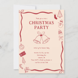 Christmas Party Hand Drawn Holiday Red Coquette Einladung