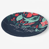 Christmas Party Holiday Blue Botanical Floral  Pappteller (Schrägansicht)