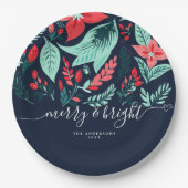 Christmas Party Holiday Blue Botanical Floral  Pappteller (Vorderseite)