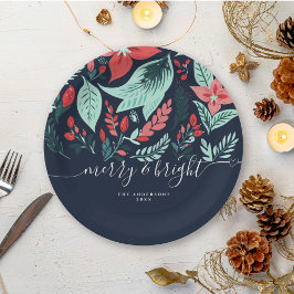 Christmas Party Holiday Blue Botanical Floral Pappteller