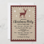 Christmas Party Holidays Deer Snowflake Red Check Einladung (Vorderseite)