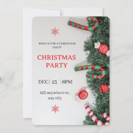 Christmas Party Invitation Candy Cane Greenery  Einladung