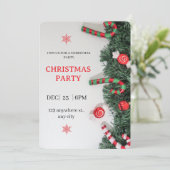 Christmas Party Invitation Candy Cane Greenery  Einladung (Stehend Vorderseite)