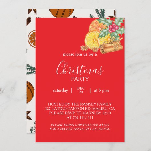 Christmas Party Invitation Card Einladung (Vorne/Hinten)