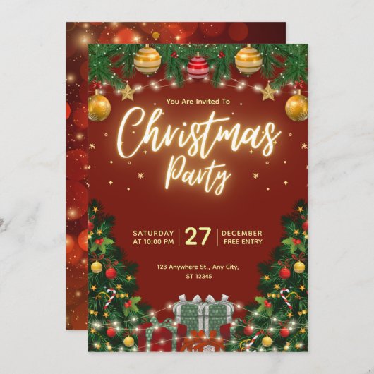 Christmas Party Invitation Flyer Einladung (Vorne/Hinten)