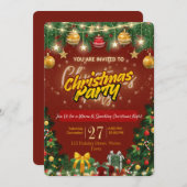 Christmas Party Invitation | Red & Gold Holiday  Einladung (Vorne/Hinten)