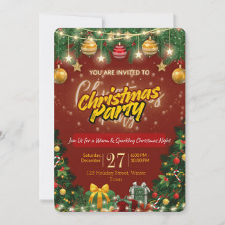 Christmas Party Invitation | Red & Gold Holiday  Einladung